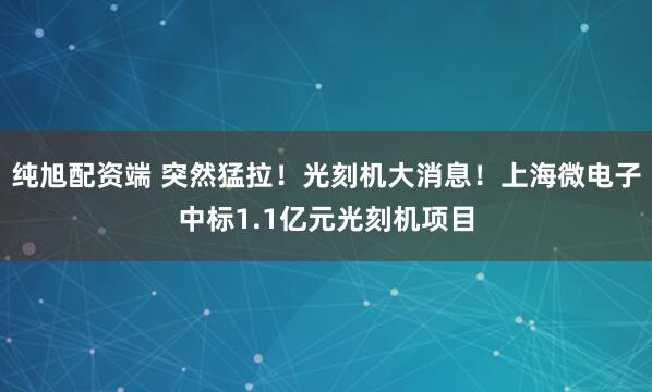 纯旭配资端 突然猛拉！光刻机大消息！上海微电子中标1.1亿元光刻机项目