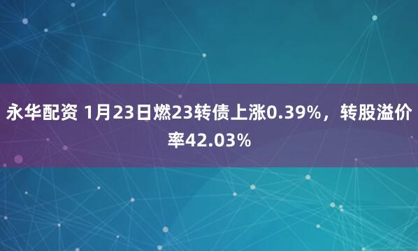 永华配资 1月23日燃23转债上涨0.39%，转股溢价率42.03%